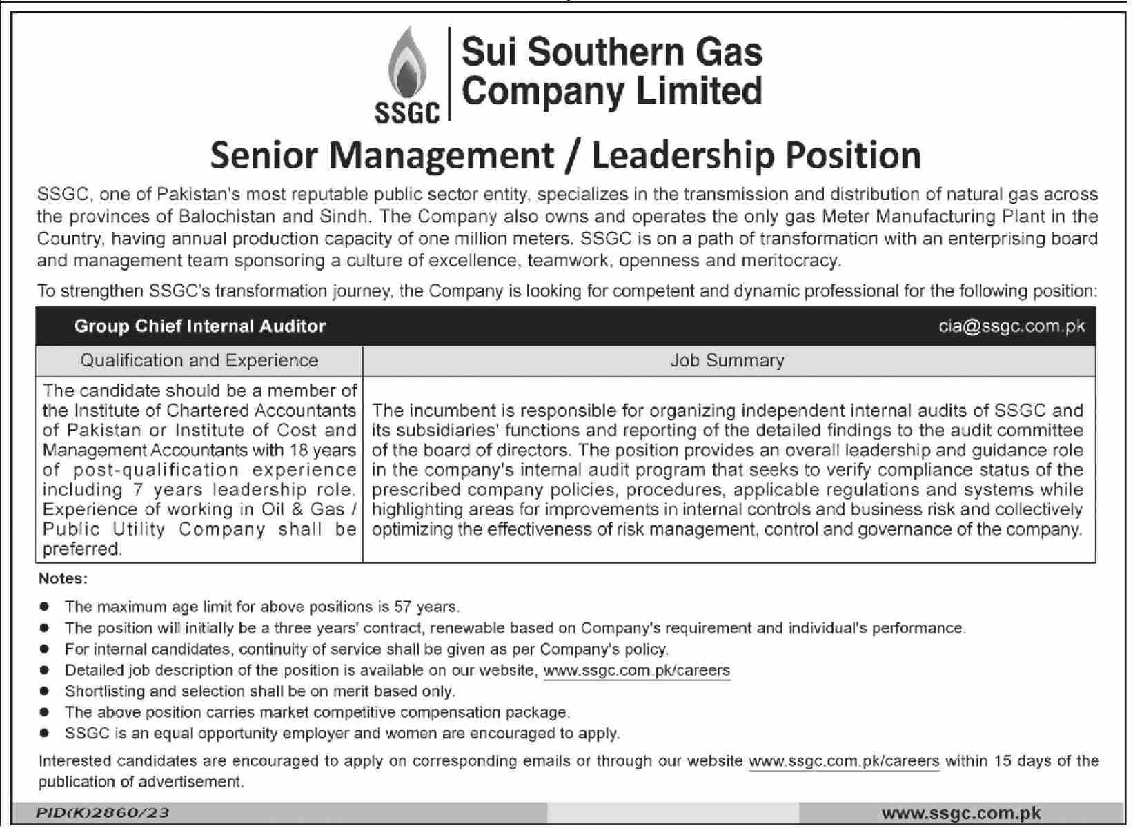 Sui Southern Gas Company Jobs Karachi 2024 Detail