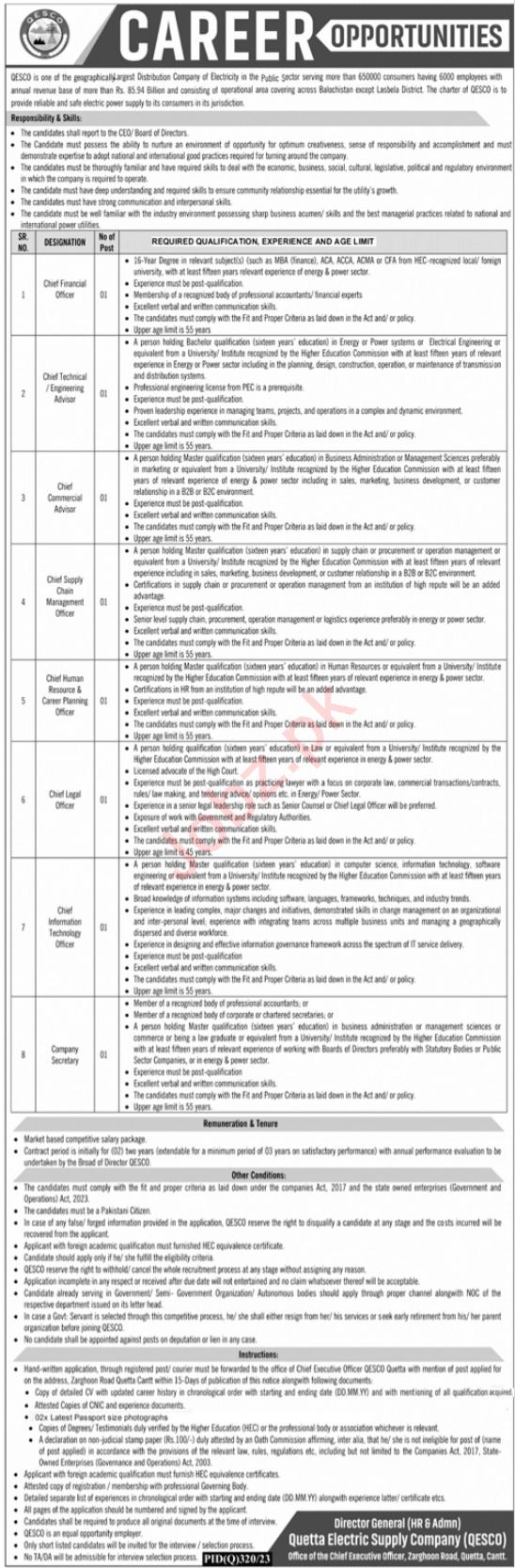Quetta Electric Supply Company Quetta Jobs 2024 Detail