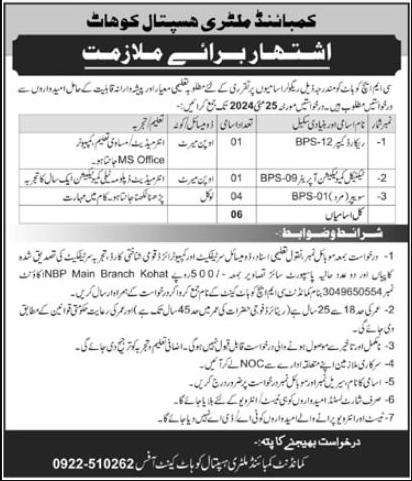Combined Military Hospital Jobs Kohat 2024 Detail