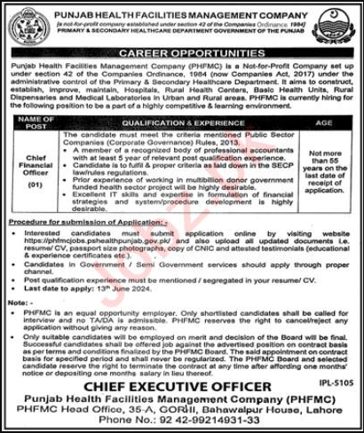 Punjab Health Facilities Management Company Lahore Jobs 2024 Detail