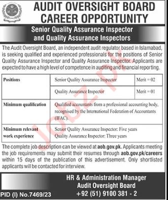 Audit Oversight Board Islamabad Jobs 2024 Detail