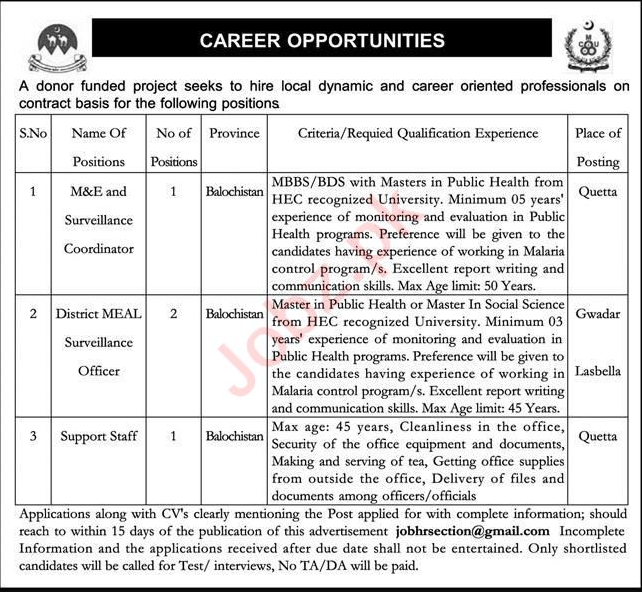Donor Funded Project Quetta Jobs 2024 Detail